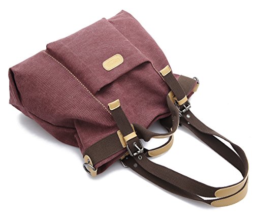 LOSMILE Bolsos de mano para mujer, Bolso de Bandolera Totes Shopper Viajar Hobo de Lona. (vino tinto)