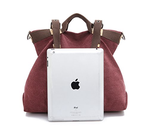 LOSMILE Bolsos de mano para mujer, Bolso de Bandolera Totes Shopper Viajar Hobo de Lona. (vino tinto)