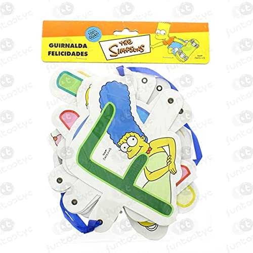 Lote de 2 Guirnaldas Decorativas Infantiles para Cumpleaños"Los Simpsons Felicidades". Juguetes y Regalos Baratos para Fiestas de Cumpleaños, Bodas, Bautizos y Comuniones. AB