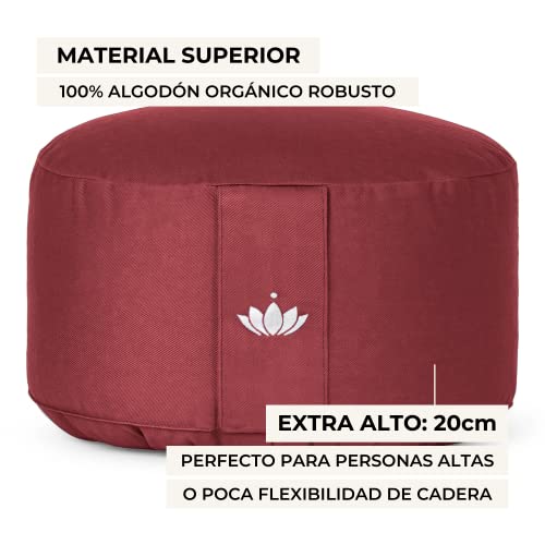 Lotuscrafts Cojin Meditacion Yoga Lotus - Altura 20 cm - Relleno con Cáscaras de Espelta - Cubierta en Algodon Lavable - Cojin Suelo Redondo - Cojin Yoga - Meditation Cushion - Certificado Gots