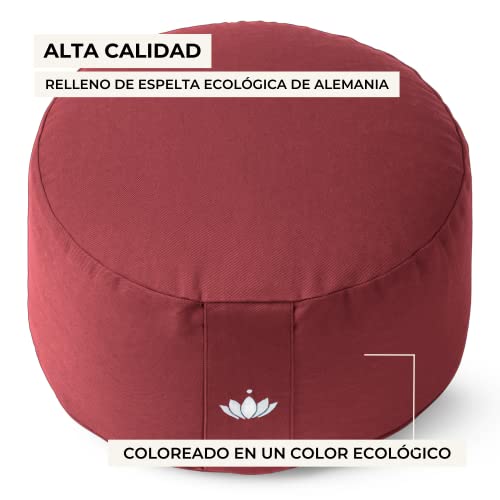 Lotuscrafts Cojin Meditacion Yoga Lotus - Altura 20 cm - Relleno con Cáscaras de Espelta - Cubierta en Algodon Lavable - Cojin Suelo Redondo - Cojin Yoga - Meditation Cushion - Certificado Gots