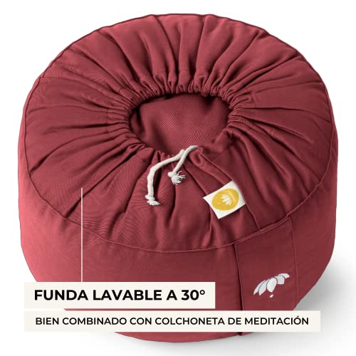 Lotuscrafts Cojin Meditacion Yoga Lotus - Altura 20 cm - Relleno con Cáscaras de Espelta - Cubierta en Algodon Lavable - Cojin Suelo Redondo - Cojin Yoga - Meditation Cushion - Certificado Gots