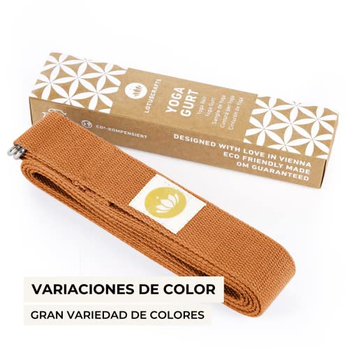 Lotuscrafts Yoga Cinturon Algodon - 100% Algodon (Cultivo Biológico) - Correa Yoga Algodon para Mejores Estiramientos - Cinturón de Yoga con Cierre de Metal - Yoga Strap Belt [250 x 3,8 cm]