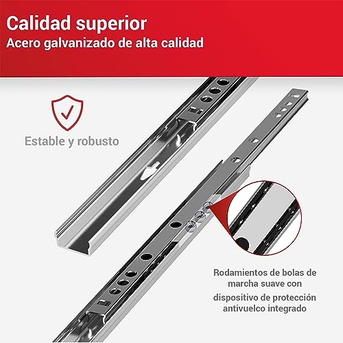 LouMaxx Set de 2 Correderas de Bolas (1 par) - Guías correderas para Cajones 310 mm 17 mm de ranura carriles para cajones - sistema de correderas para cajones de alta calidad