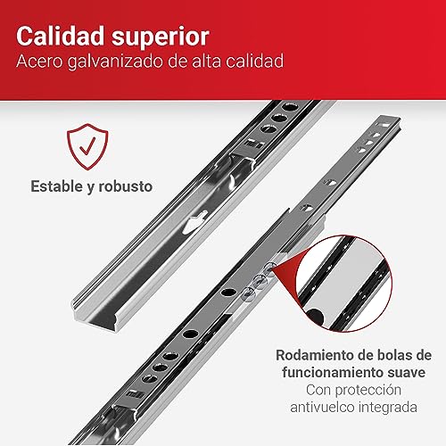 LouMaxx Set de 2 Correderas de Bolas (1 par) - Guías correderas para Cajones 350mm 27 mm de ranura | carriles para cajones - sistema de correderas para cajones de alta calidad