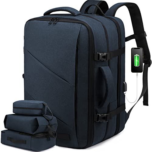 LOVEVOOK 40L Mochila De Viaje, Mochila Para Portátil 17 Pulgadas, Expandible Maleta De Cabina Mochila, Equipaje De Mano Impermeable Para Hombre Mujer, Grande Mochila De Negocios, Azul