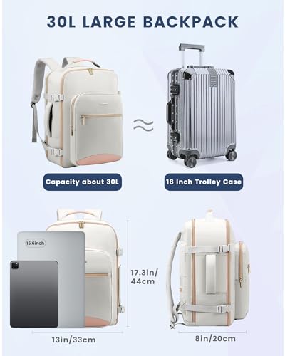 LOVEVOOK Mochila de Viaje, Impermeable 40L Mochilas Maletas Cabin Avion para Easyjet Ryanair, Bolsa de Viaje Mujer Equipaje de Mano Computadora portátil 17 Pulgadas Gris