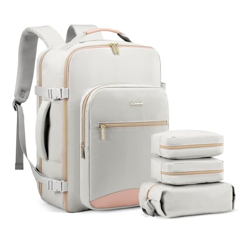 LOVEVOOK Mochila de Viaje, Impermeable 40L Mochilas Maletas Cabin Avion para Easyjet Ryanair, Bolsa de Viaje Mujer Equipaje de Mano Computadora portátil 17 Pulgadas Gris