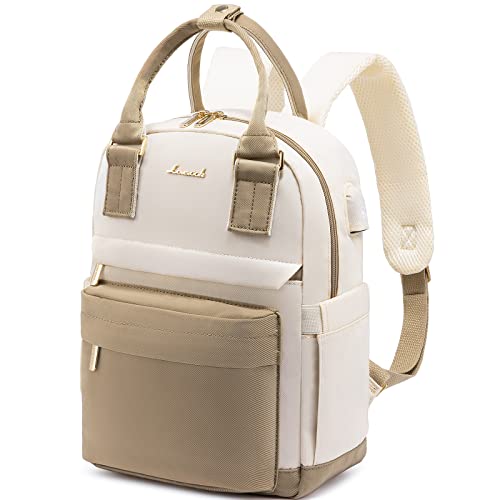 LOVEVOOK Mochila Mujer Pequeña, Bolso Mochila Viaje Antirrobo con Puerto de Carga USB, Impermeable Casual Mini Backpack para Oficina Universidad Compras Uso Diario, Caqui Beige