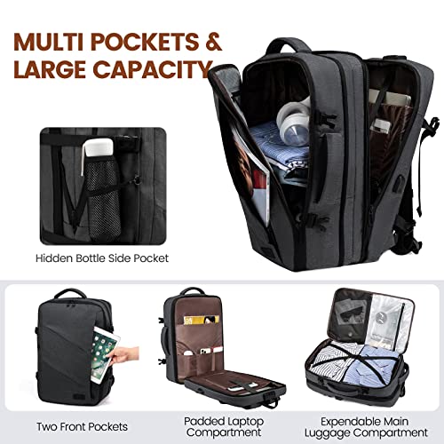 LOVEVOOK Mochila Viaje Hombre Mujer Mochila Viaje Cabina Avion Para Easyjet Ryanair Grande Mochila Para Portátil 15,6 Pulgadas Mochila Expandible Equipaje De Mano Travel Backpack, Gris