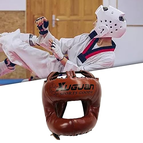 LOVIVER Casco de Boxeo, Entrenamiento de MMA, Acolchado Ajustable, Casco de Muay Thai, Kickboxing, Artes Marciales, Karate, Equipamiento Corporal de, MARRÓN, M