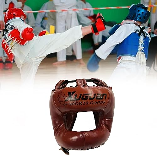 LOVIVER Casco de Boxeo, Entrenamiento de MMA, Acolchado Ajustable, Casco de Muay Thai, Kickboxing, Artes Marciales, Karate, Equipamiento Corporal de, MARRÓN, M