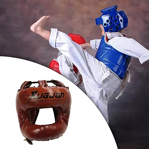 LOVIVER Casco de Boxeo, Entrenamiento de MMA, Acolchado Ajustable, Casco de Muay Thai, Kickboxing, Artes Marciales, Karate, Equipamiento Corporal de, MARRÓN, M