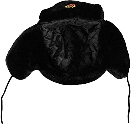 Loxdonz Sombrero militar ruso Ushanka con orejeras e insignia soviética, sombrero de esquí para invierno, Negro -, talla única