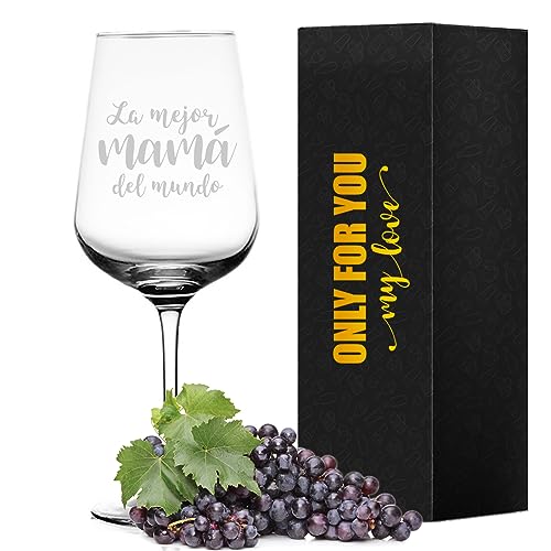 LOZACHE Copa de Vino para Mamá con la frase La Mejor Mamá del Mundo, Vino Tinto Regalo de Cumpleaños Regalo del Día de la Madre Regalos Navidad para Mamá para Cumpleaños Día de la Madre Navidad