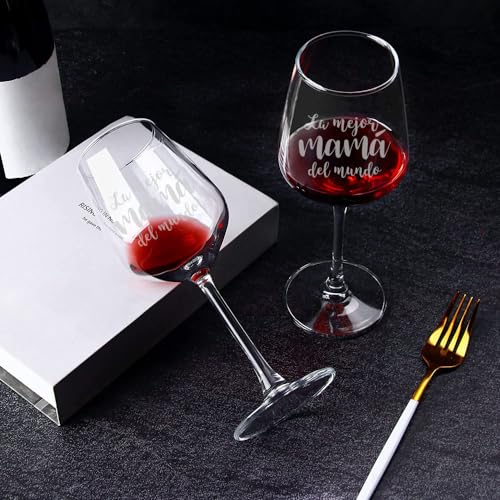 LOZACHE Copa de Vino para Mamá con la frase La Mejor Mamá del Mundo, Vino Tinto Regalo de Cumpleaños Regalo del Día de la Madre Regalos Navidad para Mamá para Cumpleaños Día de la Madre Navidad