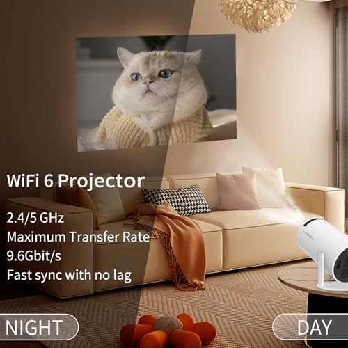 LQWELL® Mini Proyector, Compatible con WiFi 6, BT5.0 con Sistema Operativo Android 11.0, CorrecciÓN Trapezoidal AutomÁTica, ÁNgulo De 180 Grados, Pantalla De 130 Pulgadas para TelÉFono/PC/Stick, HDMI