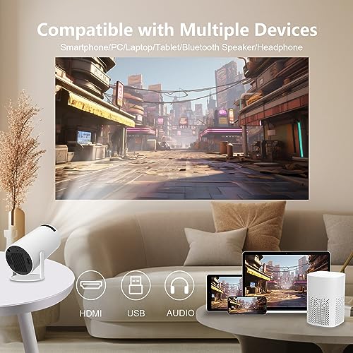 LQWELL® Mini Proyector, Compatible con WiFi 6, BT5.0 con Sistema Operativo Android 11.0, CorrecciÓN Trapezoidal AutomÁTica, ÁNgulo De 180 Grados, Pantalla De 130 Pulgadas para TelÉFono/PC/Stick, HDMI