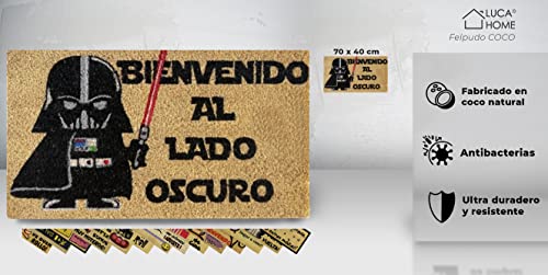 LucaHome - Felpudo Entrada casa Original y Divertido de Coco Natural - Felpudo Bienvenido Lado Oscuro 40x60 - Ideal para Puertas de Exteriores Cubiertas, pasillos y entradas de hogares