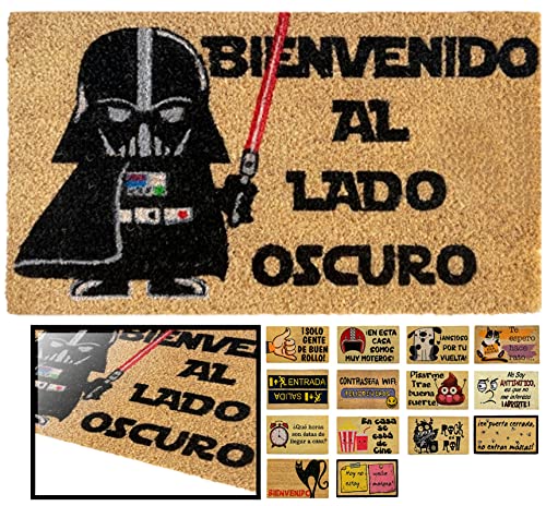 LucaHome - Felpudo Entrada casa Original y Divertido de Coco Natural - Felpudo Bienvenido Lado Oscuro 40x60 - Ideal para Puertas de Exteriores Cubiertas, pasillos y entradas de hogares