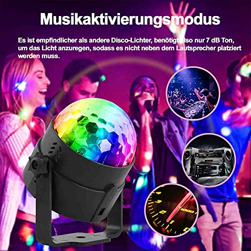 Luces Discoteca, SEBRUANC Mini bola giratoria LED 3W RGB, Rotación de 360° Activada por Sonido Luces de Fiesta de Bola de Discoteca con Control Remoto for home, birthday, KTV, Christmas 1pc