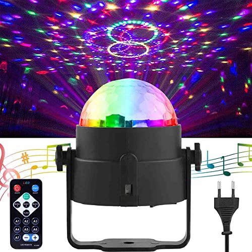 Luces Discoteca, SEBRUANC Mini bola giratoria LED 3W RGB, Rotación de 360° Activada por Sonido Luces de Fiesta de Bola de Discoteca con Control Remoto for home, birthday, KTV, Christmas 1pc