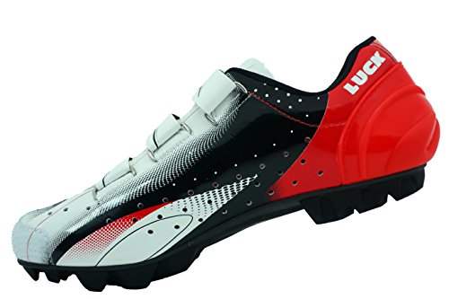 LUCK Zapatillas de Ciclismo Extreme 3.0 MTB,con Suela de Carbono y Triple Tira de Velcro de sujeción ademas de Puntera de Refuerzo. (48 EU, Rojo)