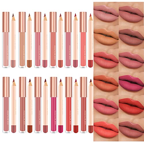 Lucoss Labial Permanente,Lápiz Delineador de Labios con Pintalabios,Perfilados de Labios Labiales Mate Larga Duracion Set (A7)