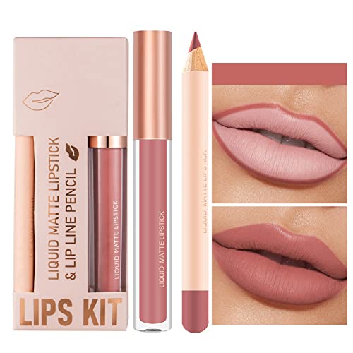 Lucoss Labial Permanente,Lápiz Delineador de Labios con Pintalabios,Perfilados de Labios Labiales Mate Larga Duracion Set (A7)