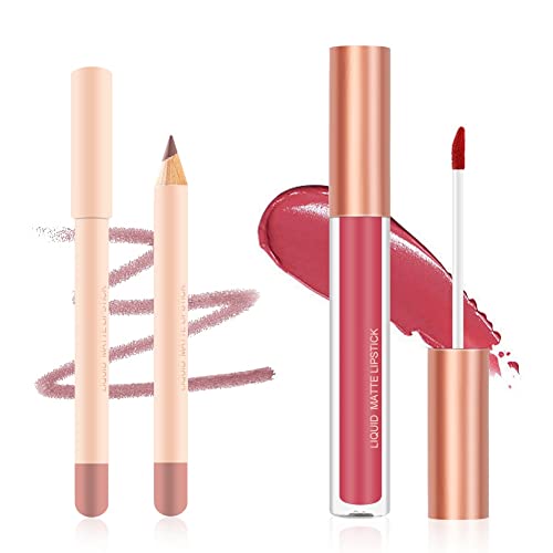 Lucoss Labial Permanente,Lápiz Delineador de Labios con Pintalabios,Perfilados de Labios Labiales Mate Larga Duracion Set (A7)