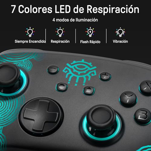 [Luminous Pattern]Mando Pro Switch Inalámbrico Compatible con Nintendo Switch/OLED/Lite, PALPOW Firefly Switch Pro Controller Inalambrico Bluetooth con 7 LED Colores/NFC/Turbo para Zelda Fans - Negro