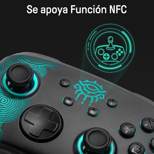 [Luminous Pattern]Mando Pro Switch Inalámbrico Compatible con Nintendo Switch/OLED/Lite, PALPOW Firefly Switch Pro Controller Inalambrico Bluetooth con 7 LED Colores/NFC/Turbo para Zelda Fans - Negro