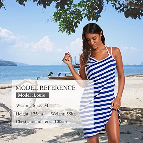 LumiSyne Vestido De Playa Mujer Bikini Cover Ups Vestido De Bikini Raya Moda Sexy Cuello En v Ropa De Baño Camisolas Pareos De Playa,Blanco,3XL