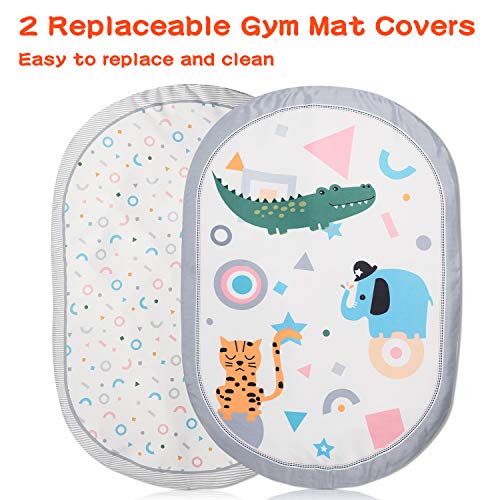 Lupantte 7 en 1 Baby Play Gym Mat, 2 Alfombrillas lavables reemplazables para bebés, Baby Activity Mat con 6 juguetes para educación temprana, más grueso antideslizante para, Regalo, 92 x 64 x 52CM