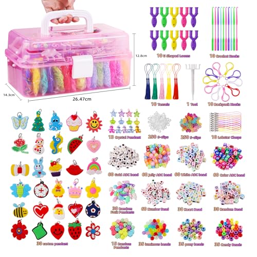 LUZOON 12000+ PCS Gomas Para Hacer Pulseras Kit, 30 Colores Gomas Elásticas Plásticas Kit Gomas Pulseras y Collares Bricolaje Manualidad para Niños Regalos de Cumpleaños de Navidad