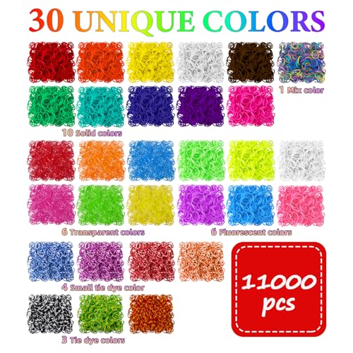 LUZOON 12000+ PCS Gomas Para Hacer Pulseras Kit, 30 Colores Gomas Elásticas Plásticas Kit Gomas Pulseras y Collares Bricolaje Manualidad para Niños Regalos de Cumpleaños de Navidad