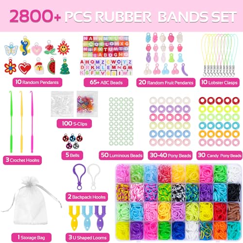 LUZOON Gomas Para Hacer Pulseras, 2800+ 36 Colores Gomas Elásticas Plásticas kit, gomas pulseras, Gomas para Pulseras para Hacer Pulseras y Collares