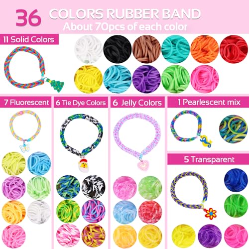 LUZOON Gomas Para Hacer Pulseras, 2800+ 36 Colores Gomas Elásticas Plásticas kit, gomas pulseras, Gomas para Pulseras para Hacer Pulseras y Collares