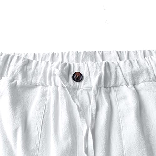 LVCBL Pantalones Casuales Lisos de Verano para Hombre Pantalones de Playa de Ajuste Holgado Blanco XL