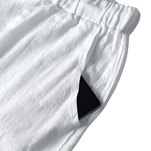 LVCBL Pantalones Casuales Lisos de Verano para Hombre Pantalones de Playa de Ajuste Holgado Blanco XL