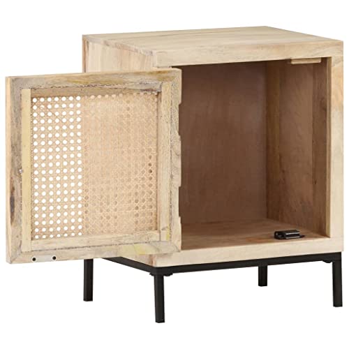 lvssiao Mesa Auxiliar para Dormitorio, Mesita de Noche Madera Maciza Mango y caña Natural 40x30x50 cm Mesillas de Noche para Sala de Estar Salón Habitación