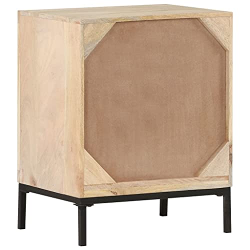 lvssiao Mesa Auxiliar para Dormitorio, Mesita de Noche Madera Maciza Mango y caña Natural 40x30x50 cm Mesillas de Noche para Sala de Estar Salón Habitación