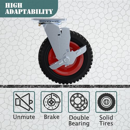 Lygoeege Heavy Duty Caster Wheel, 20 cm x 1, capacidad de 115 kg, goma maciza, hierro fundido, exterior, sin planos, para carros, banco de trabajo, trolley, herramientas de bricolaje