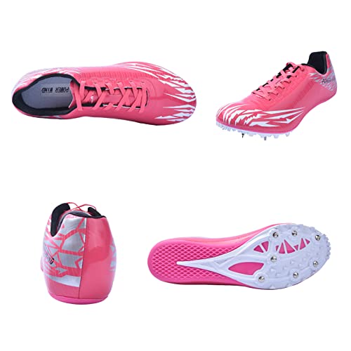 LZQpearl Zapatillas De Atletismo para Hombres Y Mujeres, Zapatillas con Pinchos para Correr Compatibles con 7 Clavos, Zapatillas De Atletismo Unisex para Salto Alto Y Largo Sprint (34,Pink)