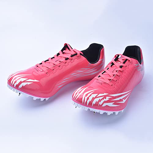 LZQpearl Zapatillas De Atletismo para Hombres Y Mujeres, Zapatillas con Pinchos para Correr Compatibles con 7 Clavos, Zapatillas De Atletismo Unisex para Salto Alto Y Largo Sprint (34,Pink)