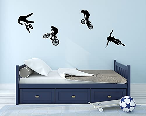 LZYMSZ Calcomanía de Pared para Bicicleta, 37.7 * 16.9 '' Vinilo Bicicleta de Montaña Mural Adhesivo Deportes Extremos Arte Silueta Mural para Hombre Niños Habitación (4)