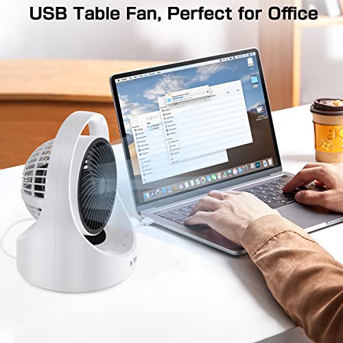 m zimoon Ventilador de Mesa, Ventilador Circulación del Aire Potente y Silencioso, Ventilador Pequeño Oscilante, 4 Velocidades, Carga USB Ventilador de Escritorio para Oficina y Hogar - Blanco