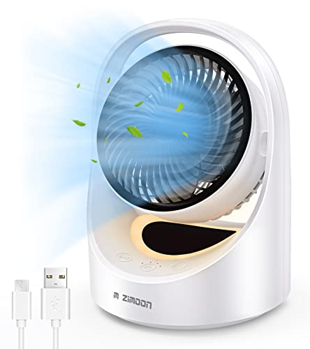 m zimoon Ventilador de Mesa, Ventilador Circulación del Aire Potente y Silencioso, Ventilador Pequeño Oscilante, 4 Velocidades, Carga USB Ventilador de Escritorio para Oficina y Hogar - Blanco