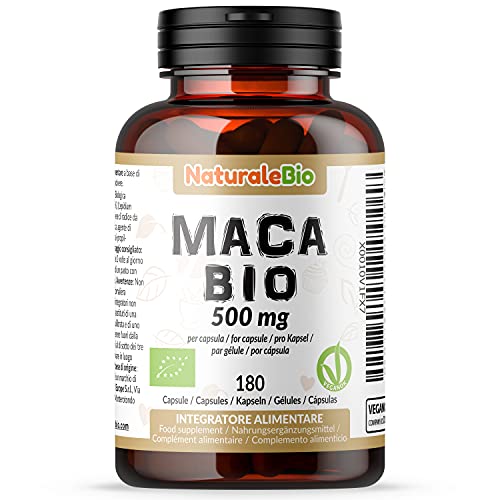 Maca Andina Ecológica en Cápsulas 500mg - 180 cápsulas. Gelatinizada, Bio y Pura, viene de raíz de Maca Peruana Orgánica. NaturaleBio