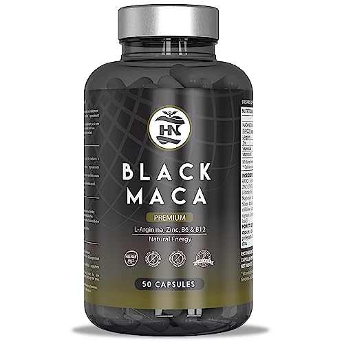 Maca Negra Andina Peruana con L arginina 50 capsulas, Alta concentración para máxima energía y rendimiento, Vitaminas B6 y B12 contra cansancio y fatiga, maka para hombres y mujeres (50 Cápsulas)